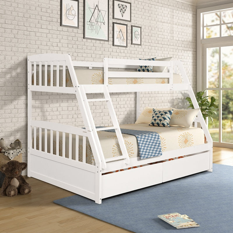 Solid Wood Twin Over Full Bunk Bed With Ladder