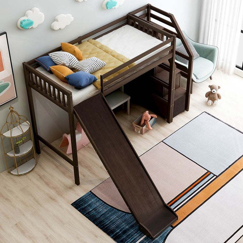 Twin Size Loft Bed With Slide And Storage Steps