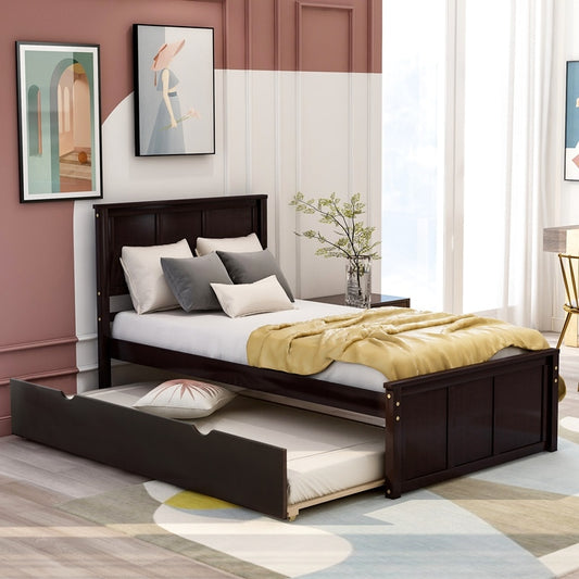 Wooden Platform Bed With Trundle