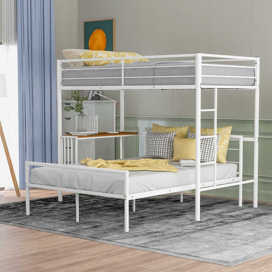 Twin Over Full Metal Bunk Bed With Desk and Ladder