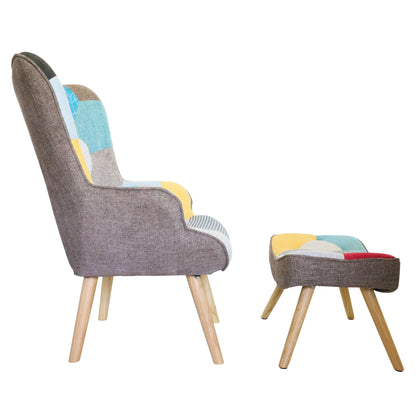 Colorful Patchwork Lounge Chair and Ottoman