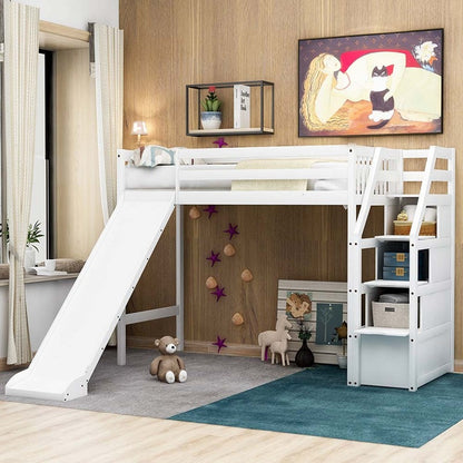 Twin Size Loft Bed With Slide And Storage Steps