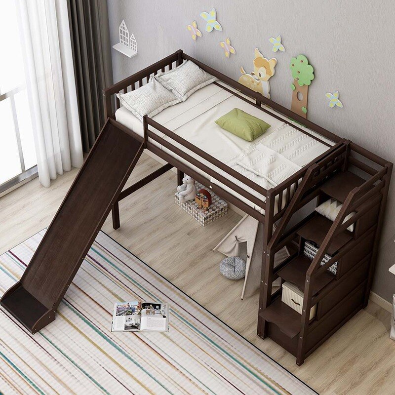 Twin Size Loft Bed With Slide And Storage Steps