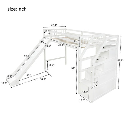 Twin-Size-Hochbett mit Rutsche und Aufbewahrungsstufen