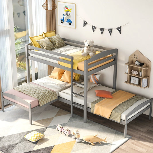 Twin Over Twin Over Twin L-shaped Bunk Bed Frame