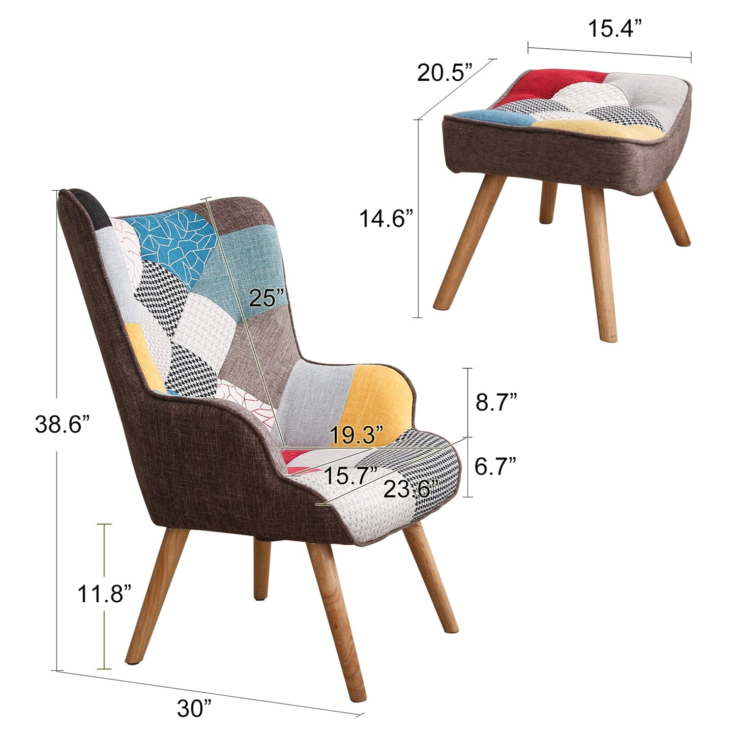 Colorful Patchwork Lounge Chair and Ottoman