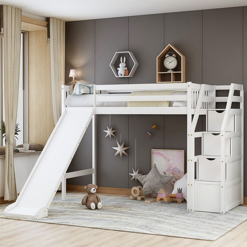 Twin Size Loft Bed With Slide And Storage Steps