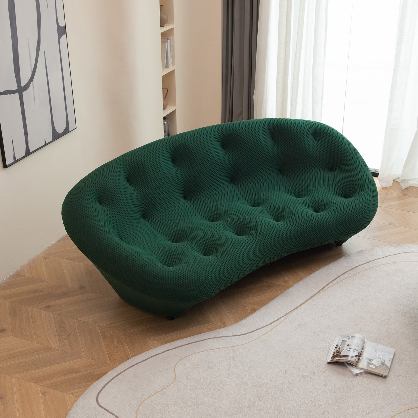 Green curved living room shell sofa