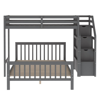 Twin-Over Full L-Shaped Loft Bunk Bed, Ladder with 3 storage grids