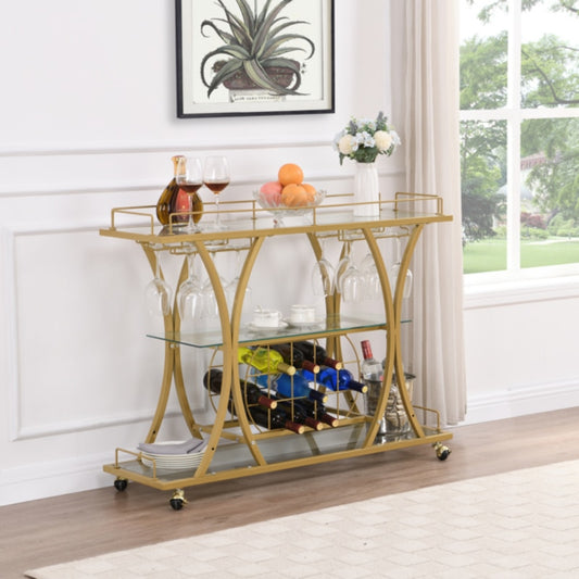 Golden Bar Cart with Wine Rack