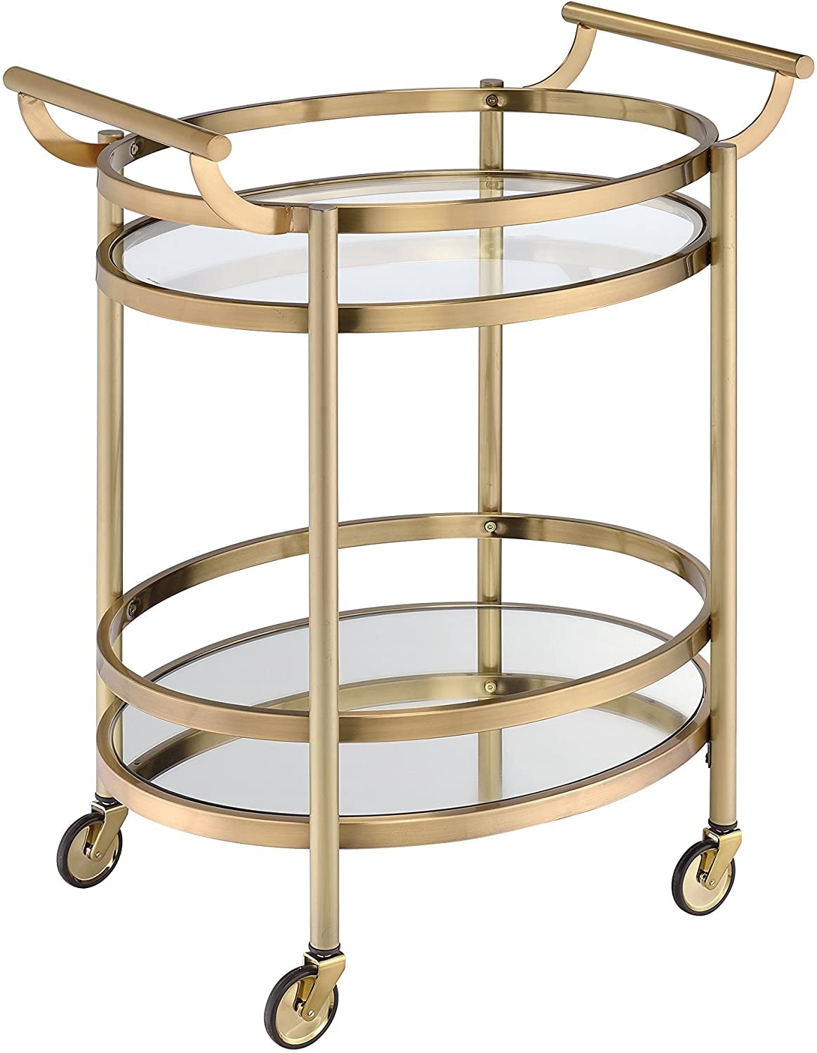 Round Bar Cart with Brushed Bronze Wheels