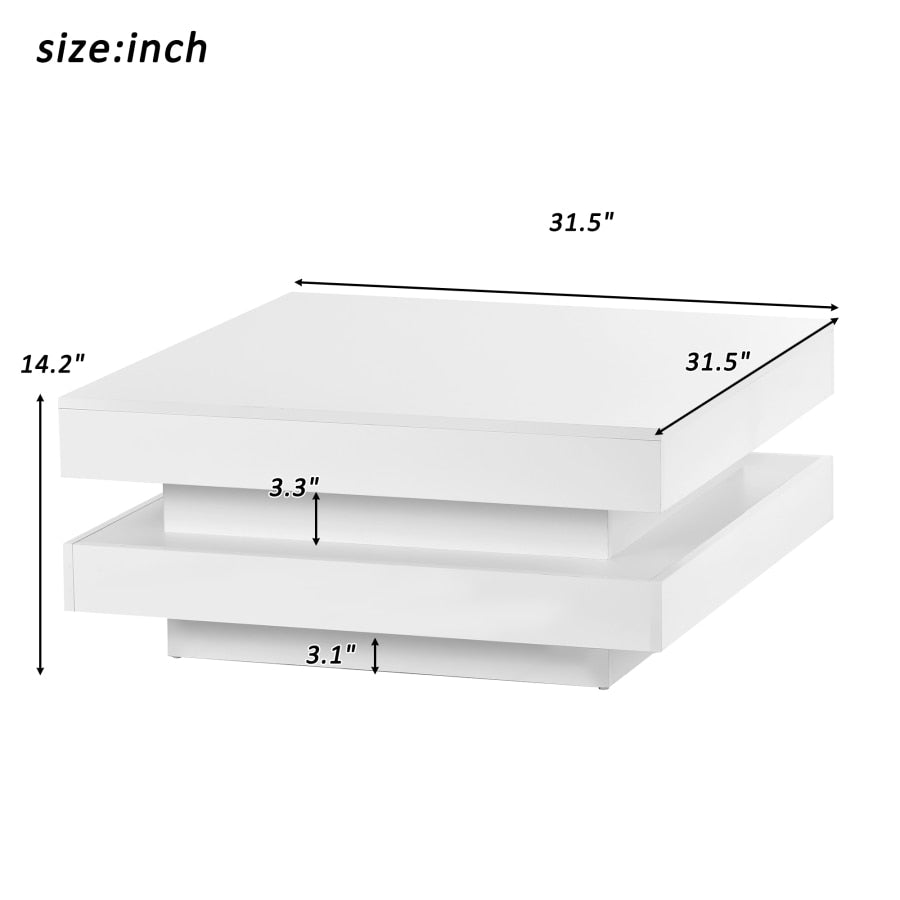 Quadratischer Hochglanz-Couchtisch mit 2 Ebenen und 16-farbigen LED-Leuchten