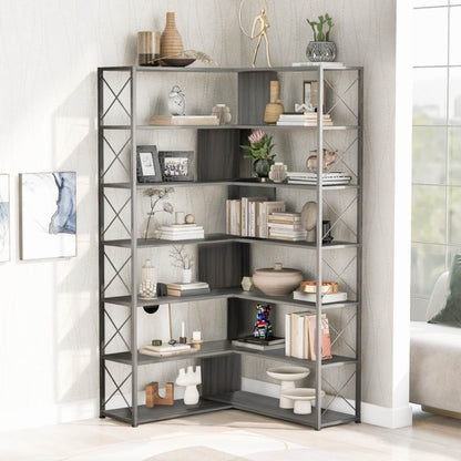 7-Tier L-Shaped Bookcase