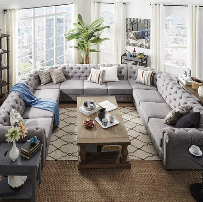 Chesterfield 11-Seat Sectional Linen Sofa