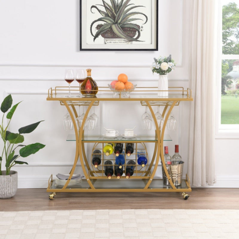 Golden Bar Cart with Wine Rack