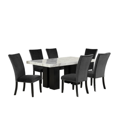 7-piece Dining Table Set with 1 Faux Marble Table and 6 Upholstered Chairs