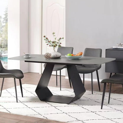 Gray Sintered Stone Dining Table with Carbon Steel Base