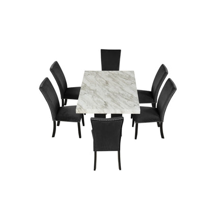 7-piece Dining Table Set with 1 Faux Marble Table and 6 Upholstered Chairs