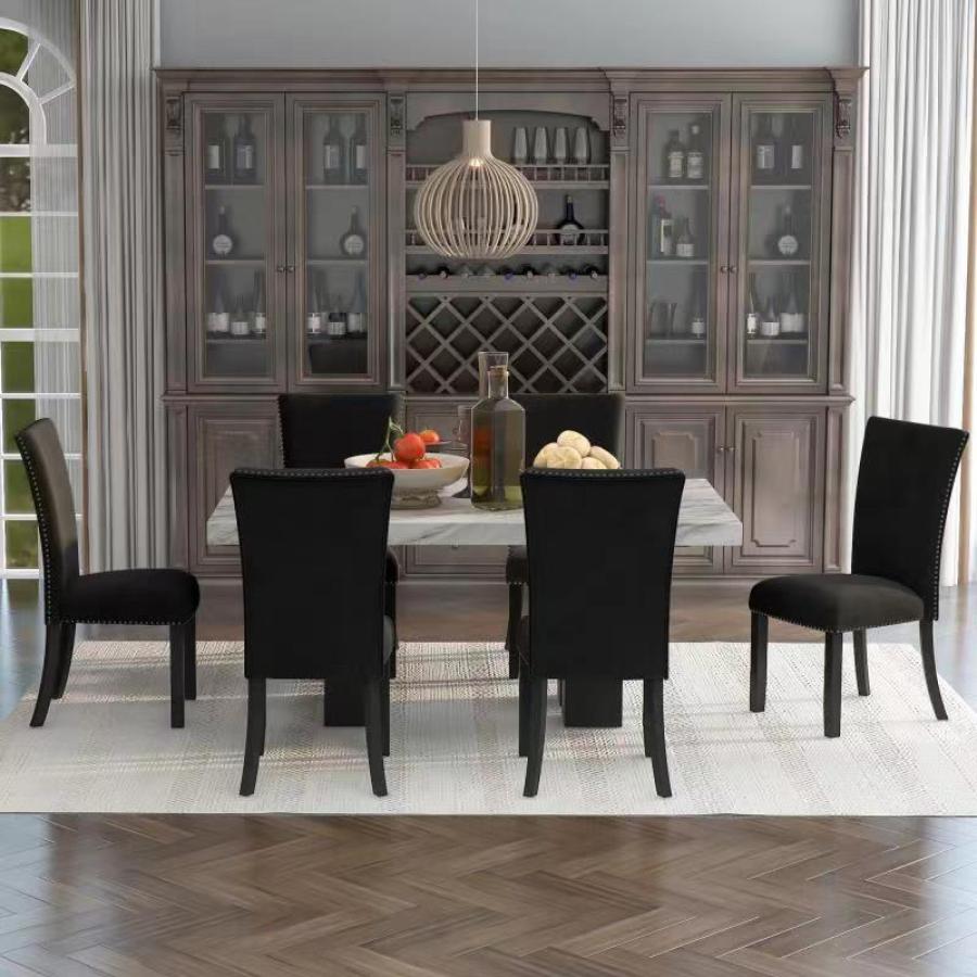 7-piece Dining Table Set with 1 Faux Marble Table and 6 Upholstered Chairs