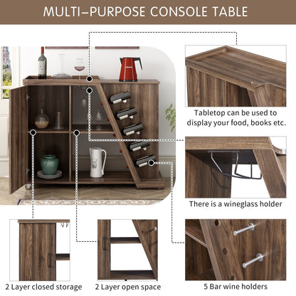 Bar Island Cart with 5 Wine Holders, Wine Glass Rack, and Adjustable Shelf