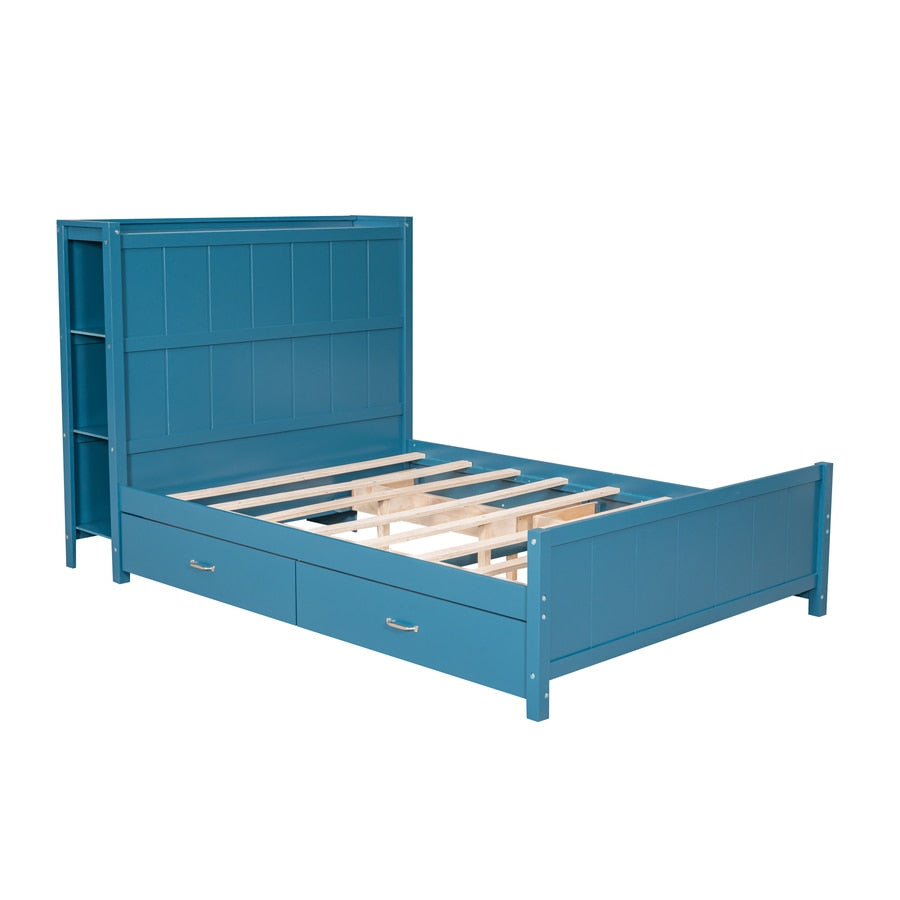 Full Size bed,Youth bed,Adult bed,Modern Full Size Platform Bed with Drawers,Storage Shelves,Headboard and Footboard,for bedroom
