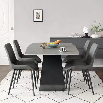 Gray Sintered Stone Dining Table with Carbon Steel Base