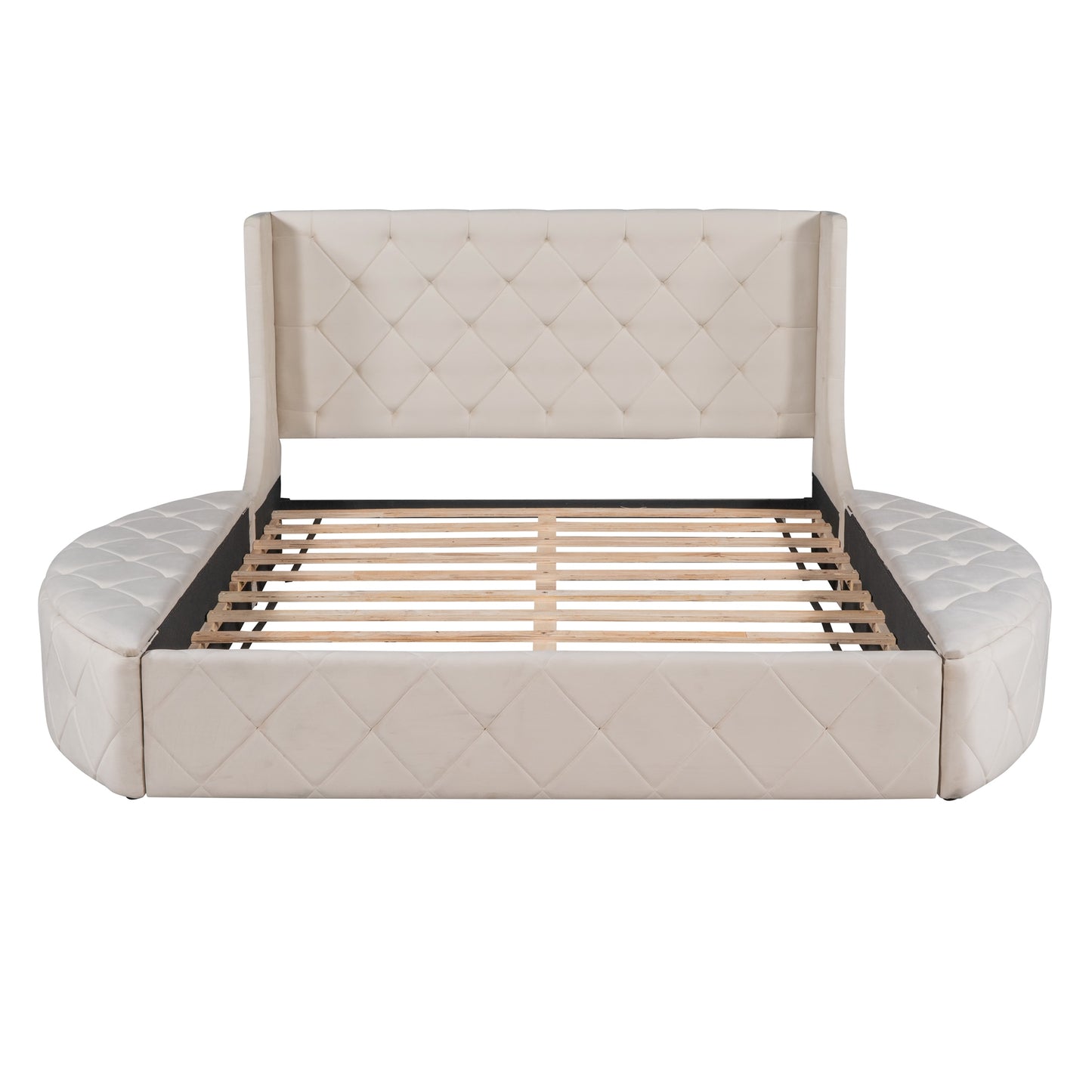 Queen Size Upholstered Platform Storage Velvet Bed