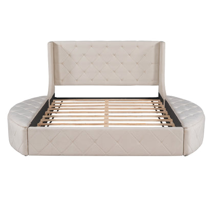 Queen Size Upholstered Platform Storage Velvet Bed