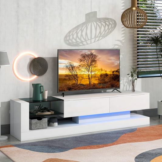 TV-Ständer mit zwei Medienfächern und LED-Licht