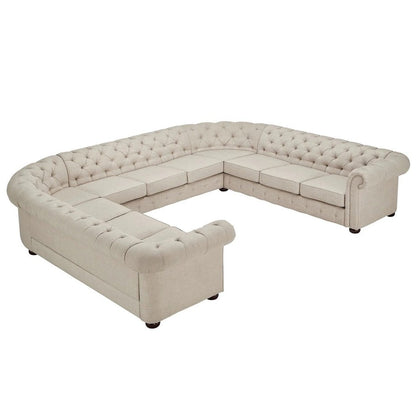 Sofá seccional Chesterfield de lino de 11 plazas