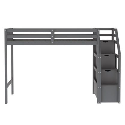 Twin-Over Full L-Shaped Loft Bunk Bed, Ladder with 3 storage grids