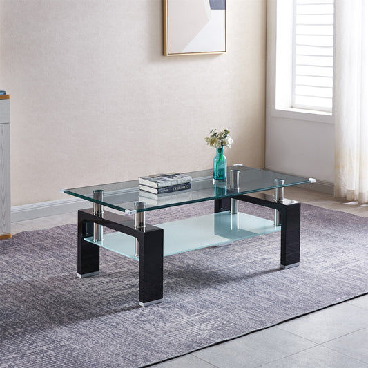 Tempered Glass Top Rectangular 2 Tier Coffee Table