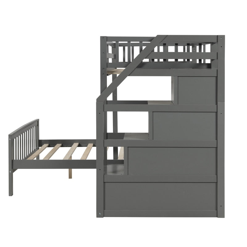 Twin-Over Full L-Shaped Loft Bunk Bed, Ladder with 3 storage grids