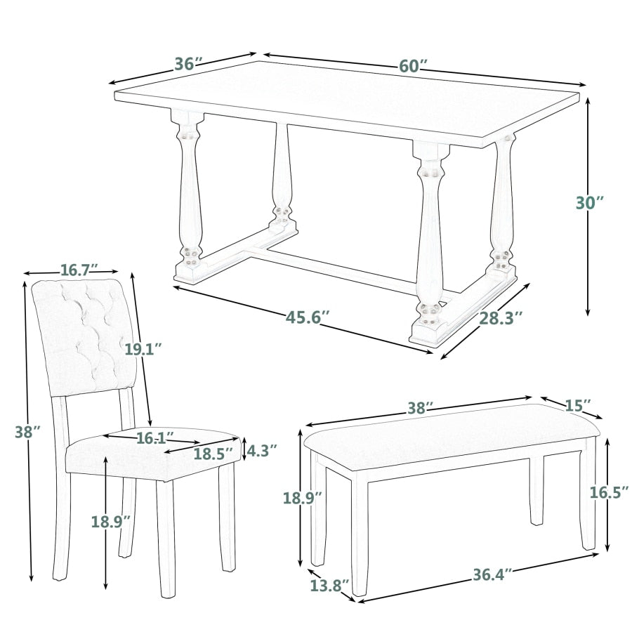 Juego de mesa y sillas de comedor de 6 piezas