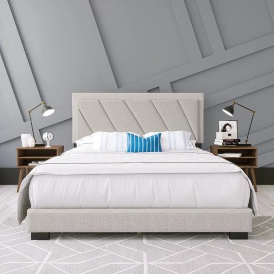 Diagonal Upholstered Linen Platform Bed