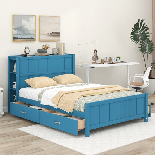 Full Size bed,Youth bed,Adult bed,Modern Full Size Platform Bed with Drawers,Storage Shelves,Headboard and Footboard,for bedroom
