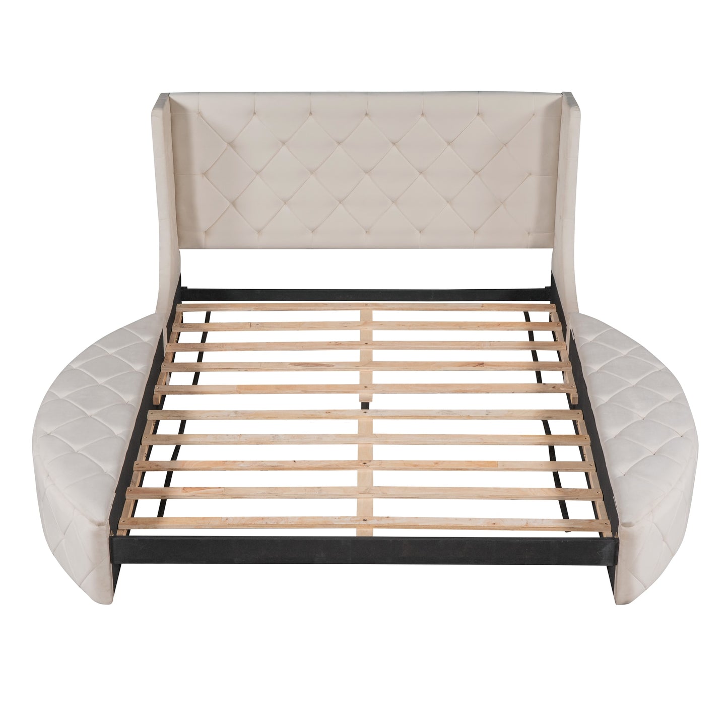 Queen Size Upholstered Platform Storage Velvet Bed