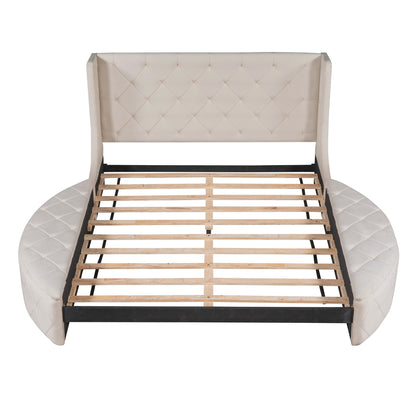 Queen Size Upholstered Platform Storage Velvet Bed