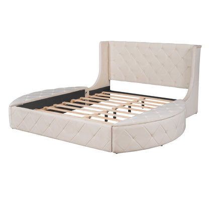 Queen Size Upholstered Platform Storage Velvet Bed