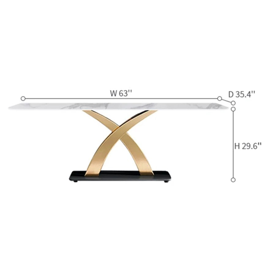 Mesa de comedor de mármol en forma de X