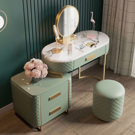 Green Vanity, Cabinet, Mirror, and Stool Included