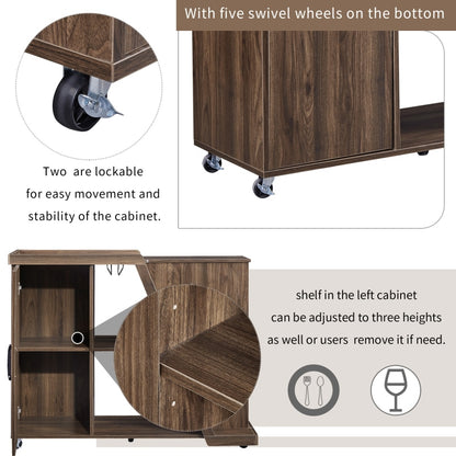 Bar Island Cart with 5 Wine Holders, Wine Glass Rack, and Adjustable Shelf