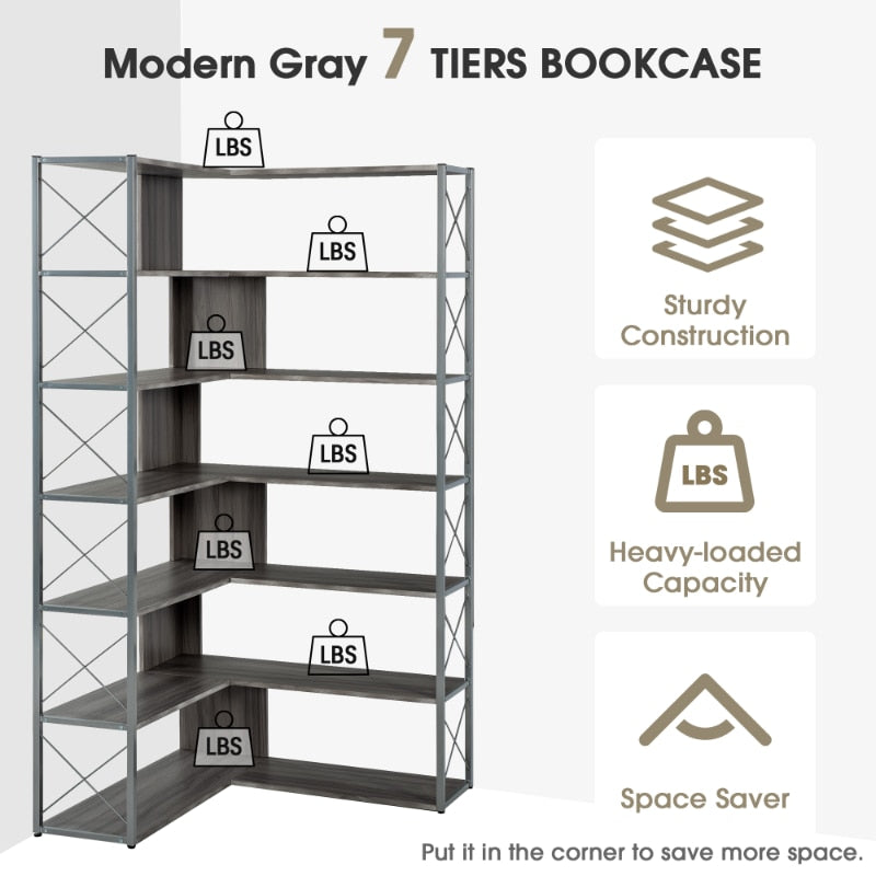 7-Tier L-Shaped Bookcase