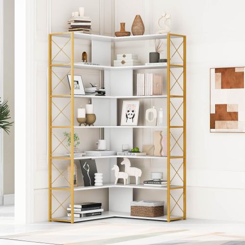 Gold white bookshelf bookcase storage