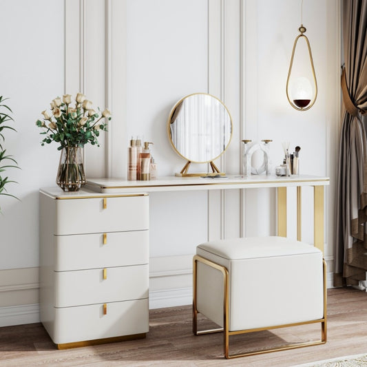 Vanity with 4 Drawers, Mirror and Stool