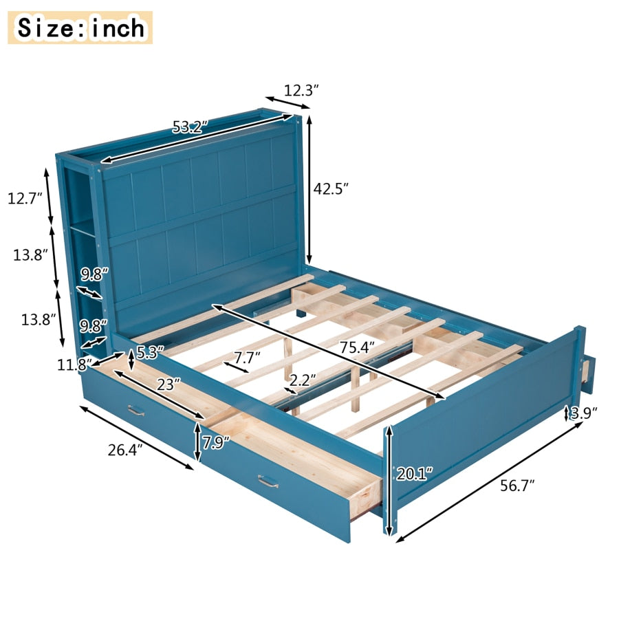 Full Size bed,Youth bed,Adult bed,Modern Full Size Platform Bed with Drawers,Storage Shelves,Headboard and Footboard,for bedroom
