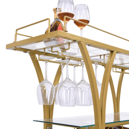 Golden Bar Cart with Wine Rack