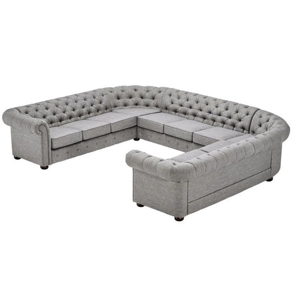 Chesterfield 11-Sitzer Sofagarnitur aus Leinen