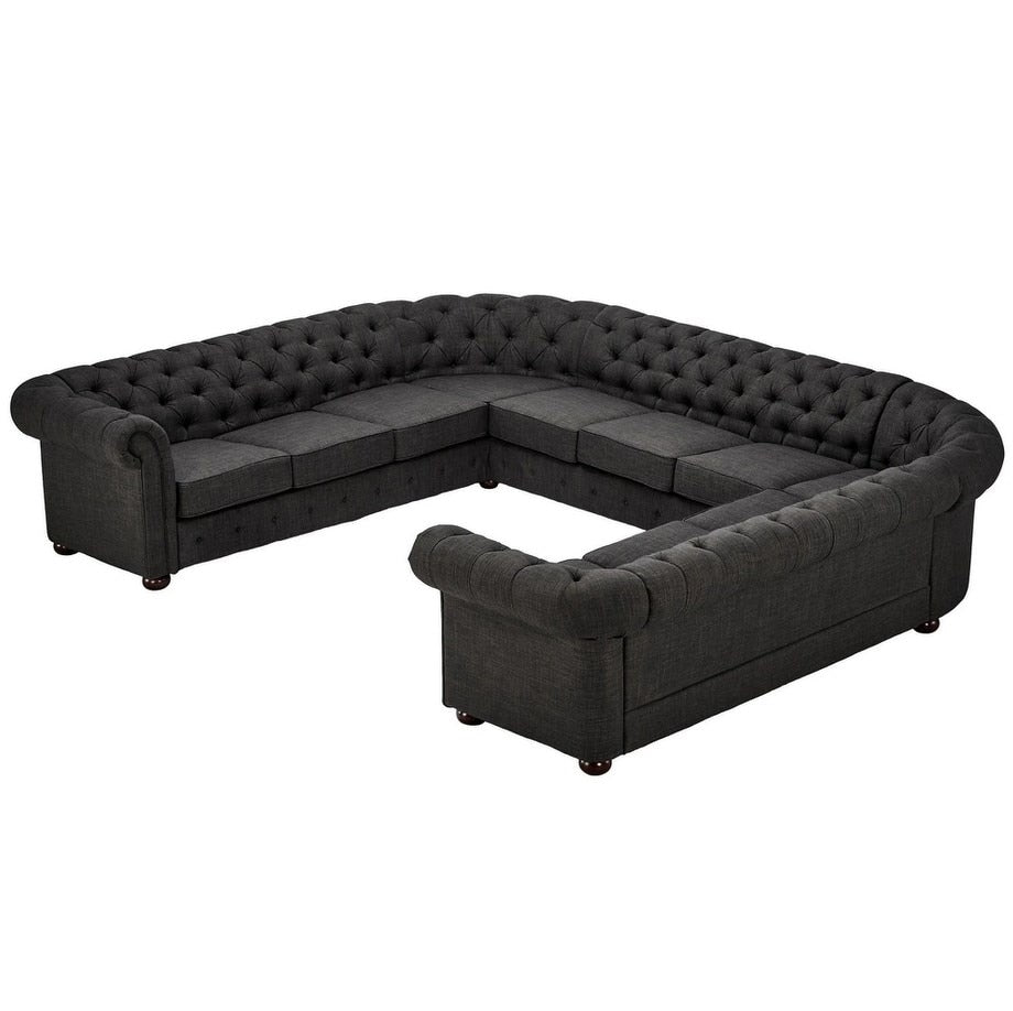 Sofá seccional Chesterfield de lino de 11 plazas