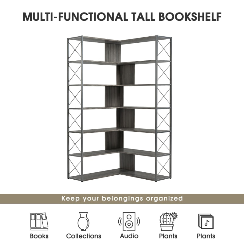 7-Tier L-Shaped Bookcase